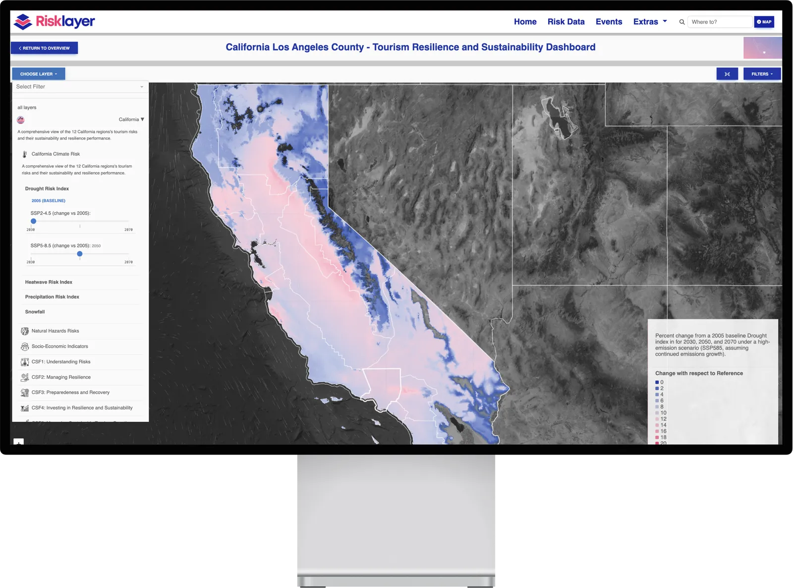Destination Resilient dashboard screenshot showing California tourism data