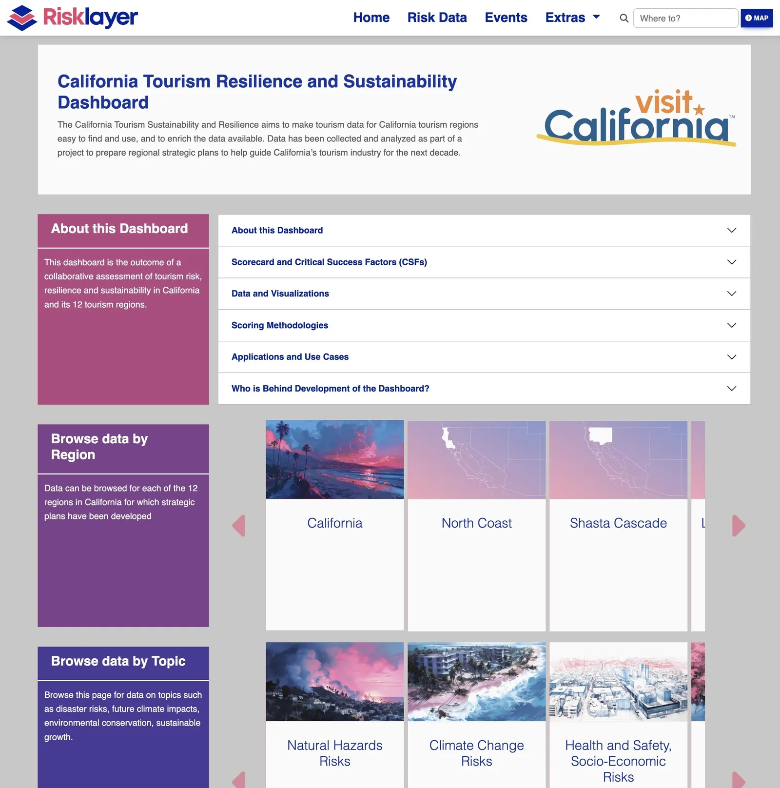 California Regional Tourism Sustainability and Resilience Dashboard screenshot